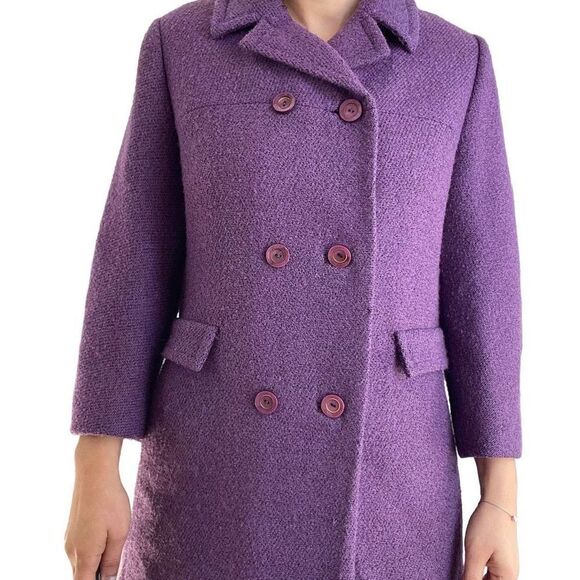 Vintage 80s 1980s Wool Purple Peacoat Double Breasted Women Size Medium Classic - Picture 7 of 12